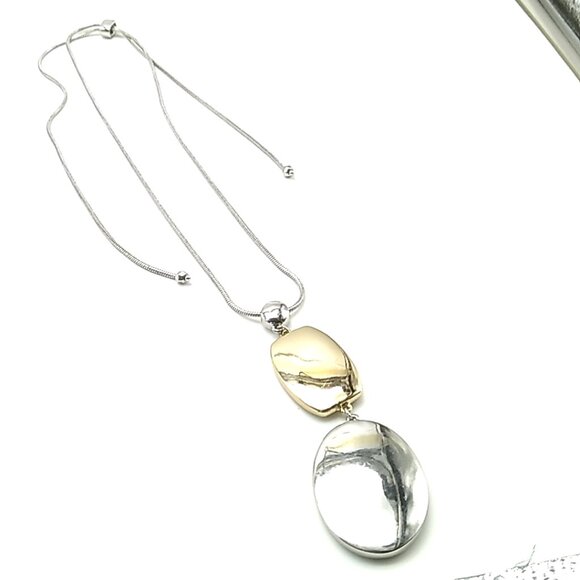 Double Pendant Silver-tone Adjustable Slide Snake Chain Necklace  **READ** - Picture 14 of 16